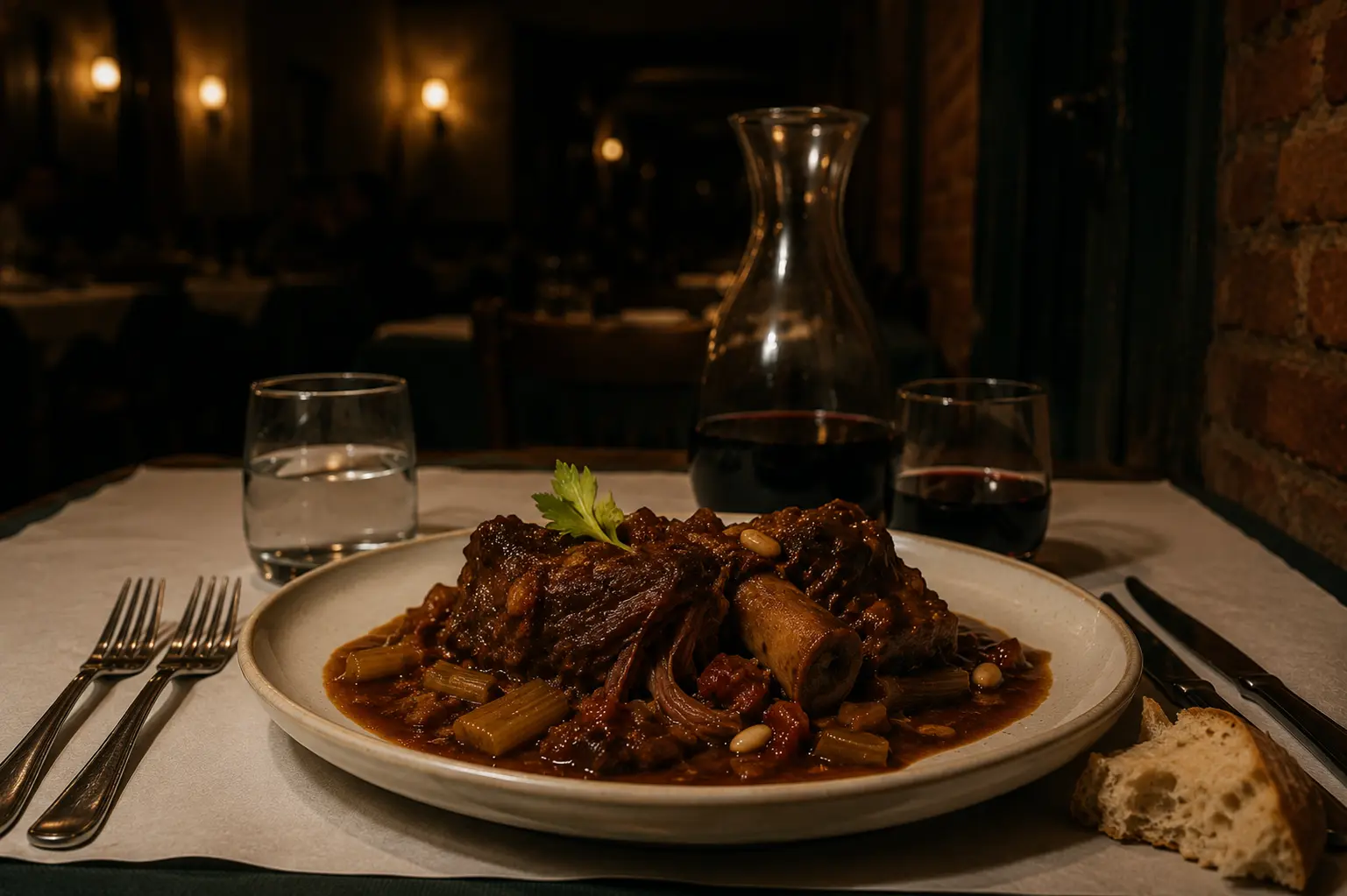 Garofolato di manzo brasato servito al tavolo